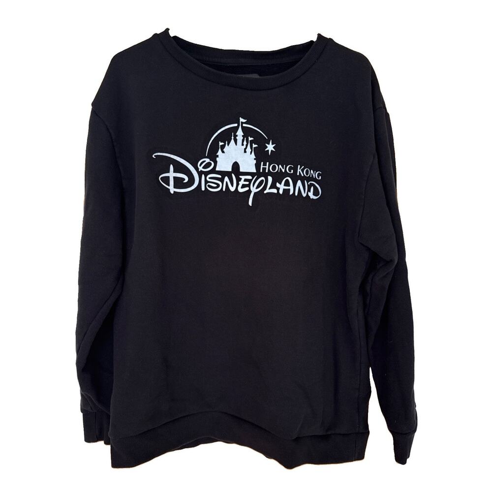 Disneyland Sweatshirt Hongkong Adult XL Black Center SpellOut Logo Castle Crew